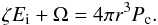 Mathematical equation: \appendix \setcounter{section}{1} \begin{eqnarray} \label{eq:A3} \zeta E_{\rm i} + \Omega = 4 \pi r^3 P_{\rm c}. \end{eqnarray}