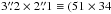 Mathematical equation: \hbox{$3\farcs2\times2\farcs1\equiv(51\times34$}