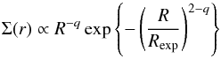 \begin{equation} \Sigma(r) \propto R^{-q}\exp \left\{- \left( \frac{R}{R_\mathrm{exp}} \right) ^{2-q}\right\} \end{equation}