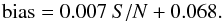 \begin{equation} {\rm bias} = 0.007\ {S/N} + 0.068. \label{eq:elodieBias} \end{equation}