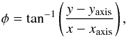\begin{eqnarray*} \phi=\tan^{-1}\left(\frac{y-y_{\text{axis}}}{x-x_{\text{axis}}}\right), \end{eqnarray*}