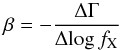 \begin{equation} \beta=-\frac{\Delta\Gamma}{\Delta\!\log f_{\rm X}} \end{equation}