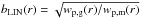 Mathematical equation: \hbox{$b_{\rm LIN}(r)=\sqrt{w_{\rm p,g}(r)/w_{\rm p,m}(r)}$}