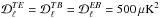 Mathematical equation: \hbox{${\cal D}^{TE}_\ell = {\cal D}^{TB}_\ell = {\cal D}^{EB}_\ell = 500\,\mu\mathrm{K}^2$}