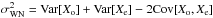 Mathematical equation: \hbox{$\sigma^2_{\rm WN} = \text{Var}[X_{\rm o}]+\text{Var}[X_{\rm e}] - 2\text{Cov}[X_{\rm o},X_{\rm e}]$}