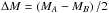 Mathematical equation: \hbox{$\Delta M = \left( M_A - M_B\right)/2$}