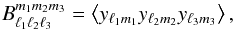 Mathematical equation: \appendix \setcounter{section}{1} \begin{equation} B^{m_{1} m_{2} m_{3}}_{\ell_{1} \ell_{2} \ell_{3}} = \left< y_{\ell_{1} m_{1}} y_{\ell_{2} m_{2}} y_{\ell_{3} m_{3}} \right>, \end{equation}
