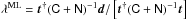 Mathematical equation: \hbox{$\lambda^{\rm ML} = \vec{t}^{\dagger} (\mtrx{C}+\mtrx{N})^{-1} \vec{d} / \left[\vec{t}^{\dagger}(\mtrx{C}+\mtrx{N})^{-1} \vec{t}\right]$}