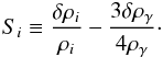 Mathematical equation: \begin{eqnarray} S_i \equiv \frac{\delta\rho_i}{\rho_i}-\frac{3\delta\rho_\gamma}{4\rho_\gamma}\cdot \end{eqnarray}