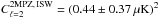 Mathematical equation: \hbox{$C_{\ell=2}^{\rm 2MPZ,\,ISW}=(0.44\pm 0.37 \,\mu \mathrm{K})^2$}