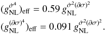 Mathematical equation: \begin{eqnarray} &&(\gnldotpi4)_{\rm eff} = 0.59\, \gnlB \nn \\ &&(\gnldpi4)_{\rm eff} = 0.091\, \gnlB. \label{eq:gnlB_eff} \end{eqnarray}