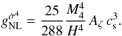 Mathematical equation: \begin{equation} \gnldotpi4 = \frac{25}{288} \frac{M_4^4}{H^4}\, A_\zeta \, c_{\rm s}^3 . \end{equation}