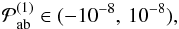 Mathematical equation: \begin{equation} \mathcal{P}_{\mathrm{ab}}^{(1)} \in (-10^{-8},\, 10^{-8}),\label{eq:RIprior} \end{equation}