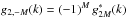 Mathematical equation: \hbox{$g_{2,-M}(k)=(-1)^M\,g^*_{2M}(k)$}
