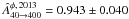 Mathematical equation: \hbox{$\hat{A}^{\phi, \, \text{2013}}_{40 \rightarrow 400} = 0.943 \pm 0.040$}