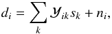 Mathematical equation: \appendix \setcounter{section}{1} \begin{eqnarray} \map_i = \sum_{k} \ptg_{ik} s_{k} + n_i, \end{eqnarray}