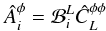 Mathematical equation: \begin{eqnarray} \hat{A}^{\phi}_i = \bin^{L}_i \hat{C}_L^{\phi\phi} \label{eqn:binamplitude} \end{eqnarray}