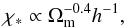 Mathematical equation: \appendix \setcounter{section}{5} \begin{equation} \chi_* \propto \Omega_{\rm m}^{-0.4} h^{-1} , \end{equation}