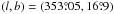 Mathematical equation: \hbox{$(l,b)=(353\pdeg05,16\pdeg9)$}