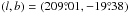 Mathematical equation: \hbox{$(l,b)=(209\pdeg01,-19\pdeg38)$}