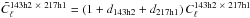 Mathematical equation: \hbox{$\tilde{C}_\ell^\mathrm{143h2~\times~217h1} = (1 + d_\mathrm{143h2} + d_\mathrm{217h1})\,C_\ell^\mathrm{143h2~\times~217h1}$}