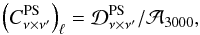 Mathematical equation: \begin{equation} \left( C^{\rm PS}_{\nu\times\nu'}\right)_{\ell} = {\cal D}_{\nu\times\nu'}^{\rm PS}/{\cal A}_{3000}, \label{eq:point-sources} \end{equation}