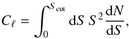 Mathematical equation: \begin{eqnarray} \label{eq:clpoissonold} C_\ell = \int_0^{S_{\rm cut}} {\rm d}S \, S^2 \frac{{\rm d}N}{{\rm d}S} , \end{eqnarray}