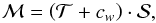 Mathematical equation: \begin{equation} \mathcal{M}=\left(\mathcal{T}+c_w\right)\cdot\mathcal{S} , \end{equation}