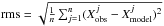 Mathematical equation: \hbox{${\rm rms} =\sqrt{\frac{1}{n}\sum^{n}_{j=1} (X^{j}_{\rm obs} - X^{ j}_{\rm model})^2}$}