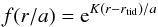 Mathematical equation: \begin{equation} f(r/a)={\rm e}^{K(r-r_{\rm tid})/a} \end{equation}