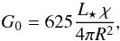 Mathematical equation: \begin{equation} G_0 = 625 \frac{L_{\star}\, \chi}{4\pi R^2}, \end{equation}