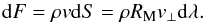 Mathematical equation: \begin{equation} \label{eq-dF} {\rm{d}}F = \rho v {\rm{d}}S = \rho R_{\rm{M}} v_\bot {\rm{d}}\lambda. \end{equation}