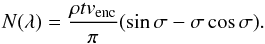 Mathematical equation: \begin{equation} \label{eq-N lambda} N(\lambda) = \frac{\rho t v_{\rm{enc}}}{\pi} (\sin\sigma - \sigma \cos\sigma). \end{equation}