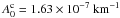 Mathematical equation: \hbox{$A_0^{\rm{c}} = 1.63 \times 10^{-7} ~\rm{km}^{-1}$}