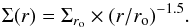 Mathematical equation: \begin{equation} \Sigma(r) = \Sigma_{r_{\rm o}} \times (r/r_{\rm o})^{-1.5}. \end{equation}