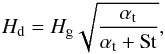 Mathematical equation: \begin{eqnarray} \label{Hd} H_{\rm{d}} = H_{\rm{g}} \sqrt{\frac{\alpha_{\rm{t}}}{\alpha_{\rm{t}}+{\rm{St}}}}, \end{eqnarray}