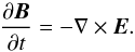 Mathematical equation: \begin{equation} \frac{\partial \Bb}{\partial t} = -\nabla\times\Eb. \end{equation}