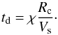 \begin{equation} {t_{\rm d}} = \chi {\dfrac{{R_{\rm c}}}{{V_{\rm s}}}}\cdot \end{equation}