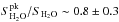 \hbox{$S_\mathrm{H_2O}^{\mathrm{pk}}/S_\mathrm{H_2O}\sim 0.8\pm0.3$}