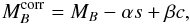 \begin{equation} M_B^{\rm corr}=M_B-\alpha s+\beta c, \label{eq:Phillips} \end{equation}