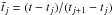 \hbox{$\tilde{t}_j=(t-t_j)/(t_{j+1}-t_j)$}