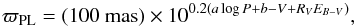 \appendix \setcounter{section}{3} \begin{equation} \varpi_\text{PL} = (100~\text{mas})\times 10^{0.2(a\log P+b-V+R_VE_{B-V})}, \end{equation}