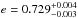 \hbox{$e=0.729_{-0.003}^{+0.004}$}