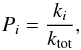 Mathematical equation: \begin{equation} P_{i} = \frac{k_{i} }{k_{\rm tot}}, \end{equation}