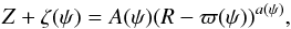 \begin{equation} \label{eq:flux_function} Z + \zeta(\psi) = A(\psi) (R - \varpi(\psi))^{a(\psi)}, \end{equation}