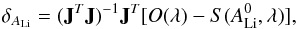 \begin{equation} \delta_{\ali} = (\mathbf{J}^T\mathbf{J})^{-1}\mathbf{J}^T[O(\lambda) - S(\ali^0, \lambda)], \label{eq_gaug} \end{equation}
