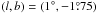 Mathematical equation: \hbox{$(l, b) = (1^{\circ}, -1\fdg75)$}