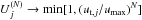 Mathematical equation: \hbox{$U_j^{(N)} \rightarrow \min[1, (u_{{\rm t}, j}/u_{\rm max})^N]$}