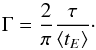 Mathematical equation: \begin{equation} \Gamma = \frac{2}{\pi} \frac{\tau}{\langle t_E \rangle}\cdot \label{eq:eventrate} \end{equation}