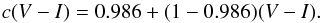 \begin{equation} c(V-I) = 0.986 + (1 - 0.986) (V-I).\label{eq:c} \end{equation}